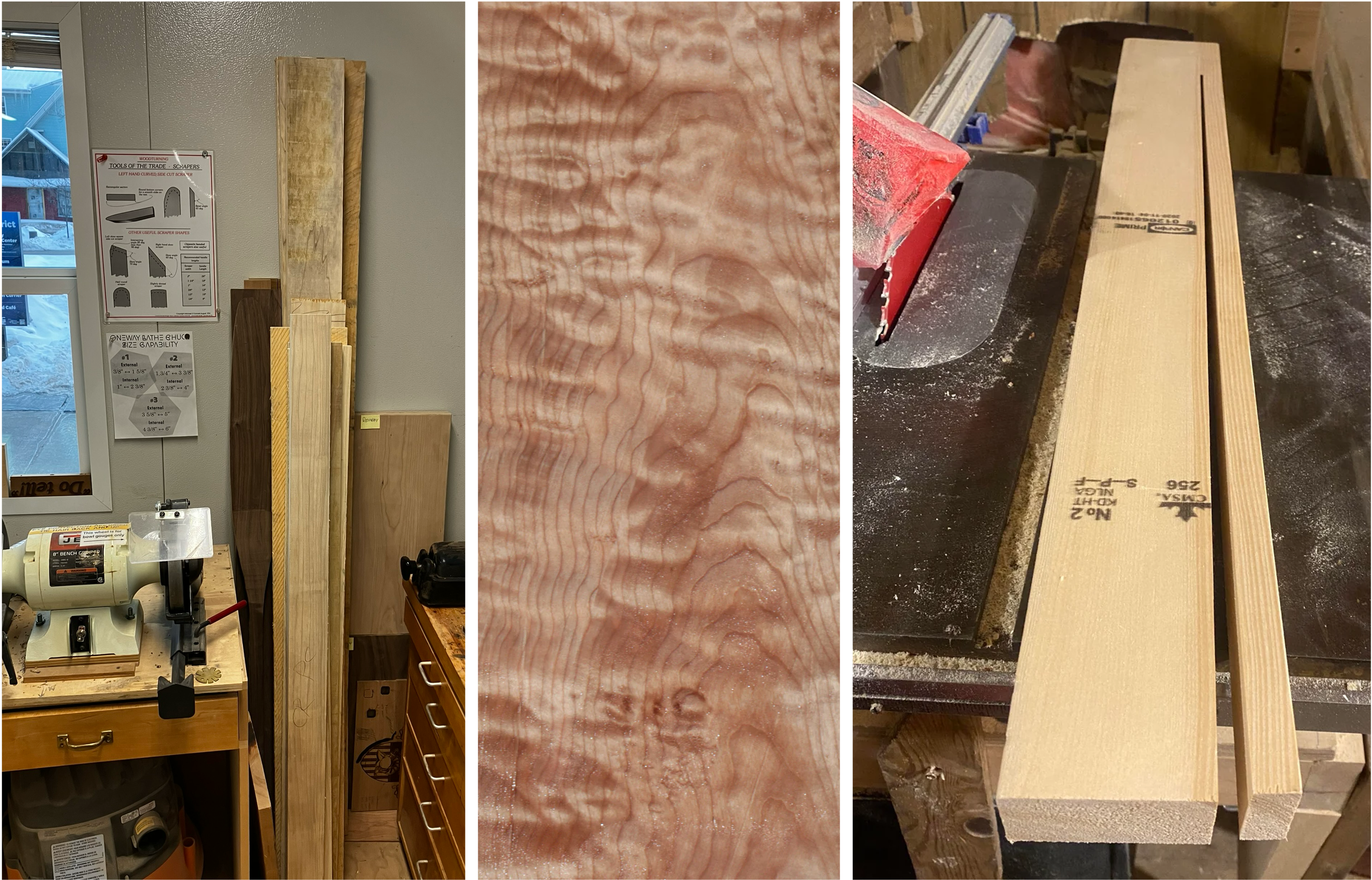 Rough-cut wood, curly maple and tension